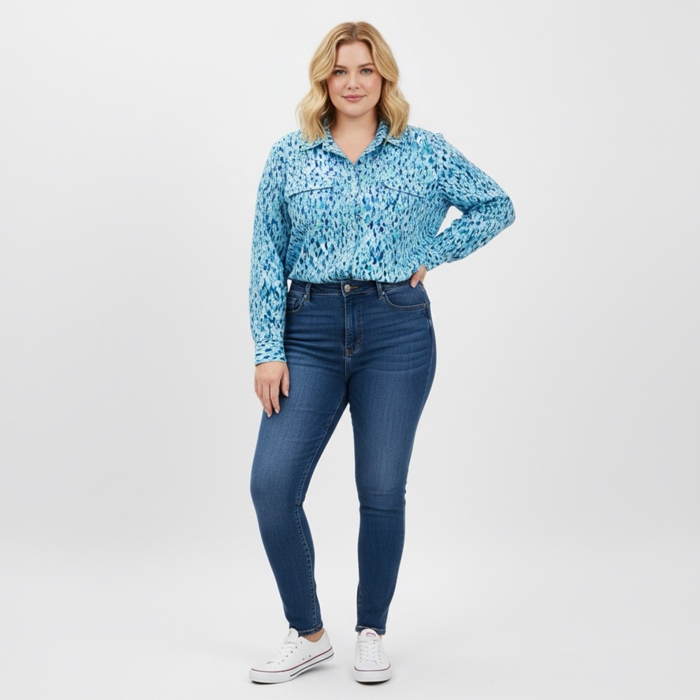 Ocean Blue Patterned Button Down Shirt Lightweigh… - image 12